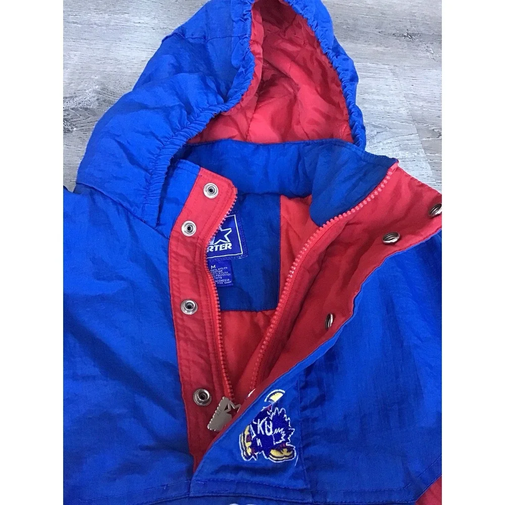 Vintage 90s Kansas Jayhawks 1/4 Zip Pullover Starter Jacket Size Kids M Puffer